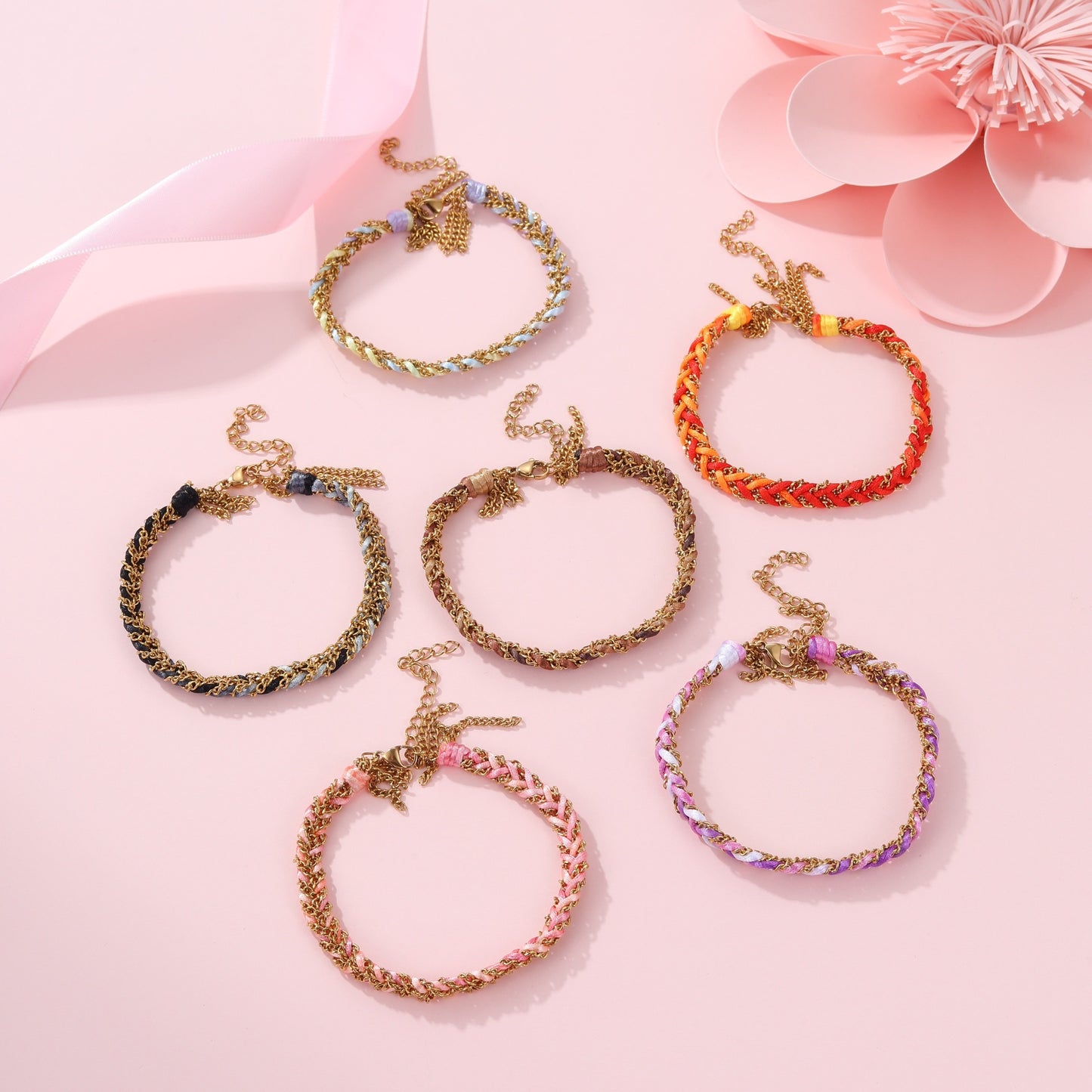 Fashionable Geometric Stainless Steel Braided Rope Bracelet with Tassel and Plated Finish for Women