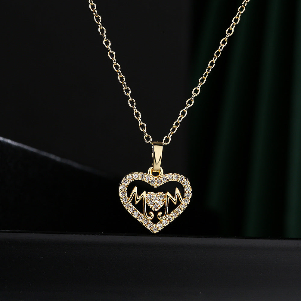 Collana Pendente a Cuore Minimalista in Rame Placcato Oro 18K con Intarsio di Zirconi da Donna