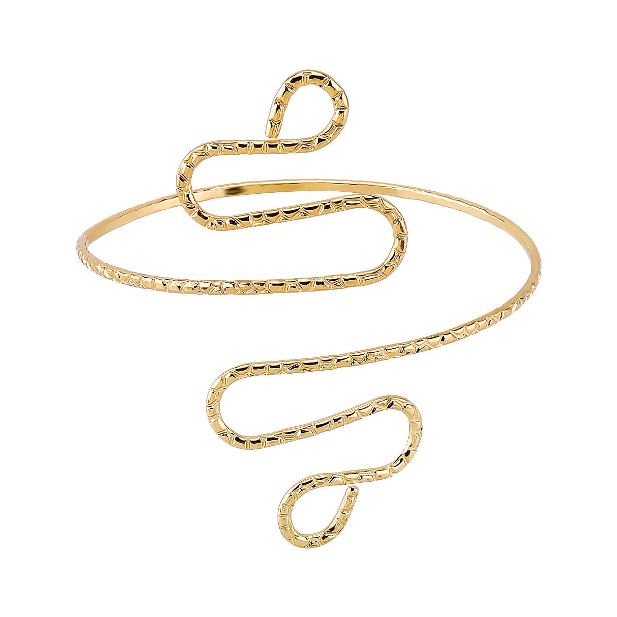 Bracciale rigido aperto geometrico ritorto da donna con intarsio in strass e finitura placcata