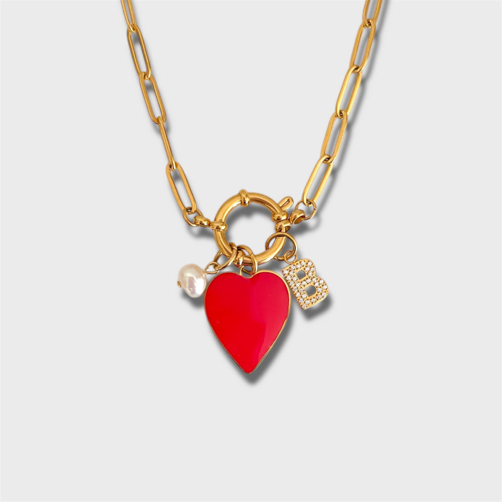 Vintage Minimalist Geometric Heart 18K Gold Plated Titanium Steel DIY Charm Bar Necklace