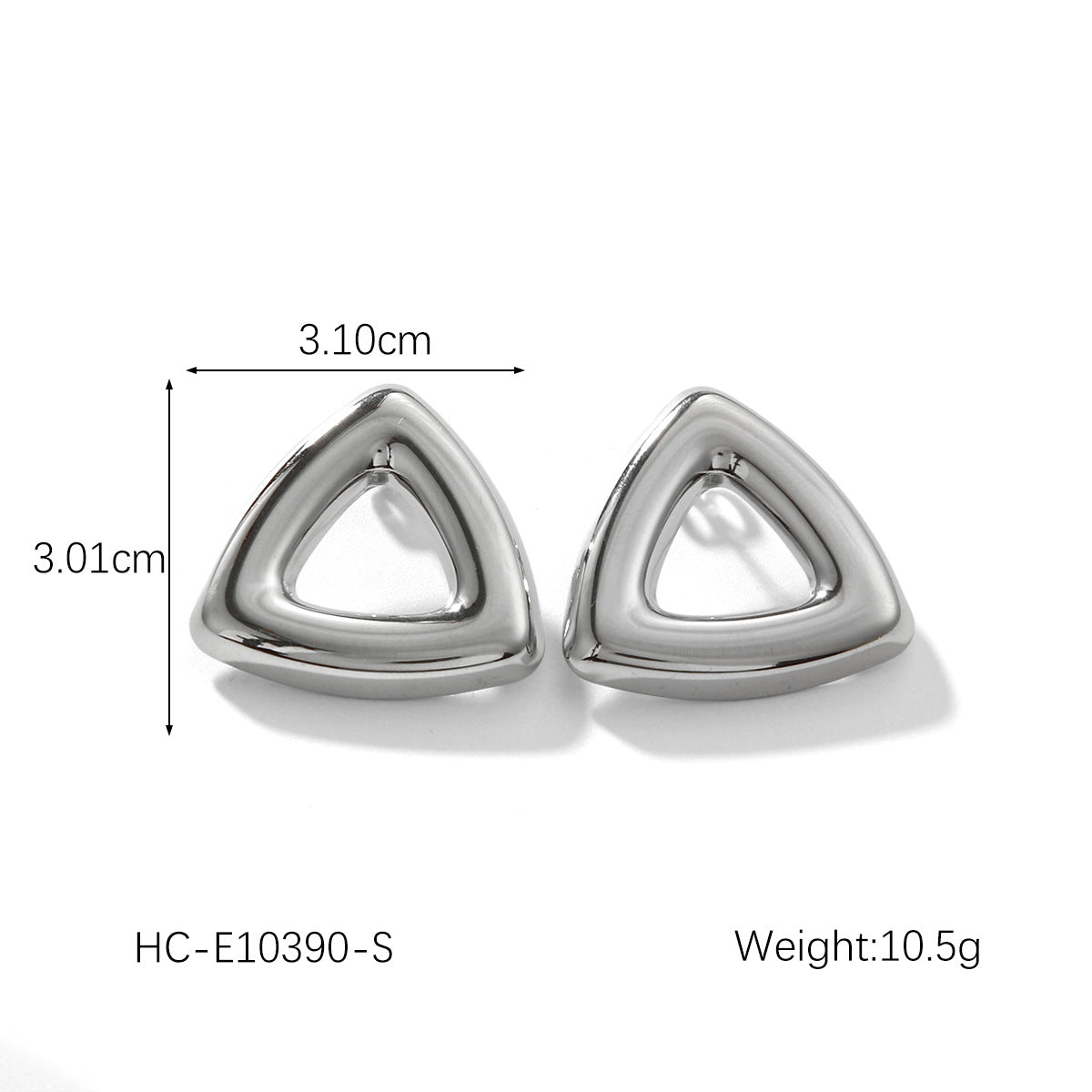 Geometric Triangle Stainless Steel Stud Earrings with 18K Gold Plating for Women