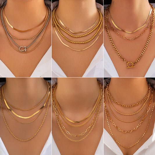 Collar colgante geométrico minimalista para mujer con cadena de serpiente de acero de titanio y acabado galvanizado