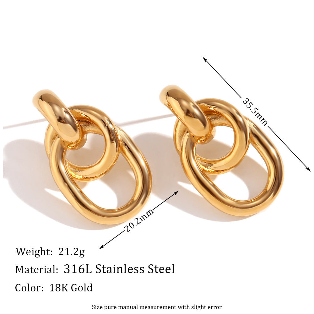 Orecchini a perno con forma geometrica O-Shape alla moda in acciaio inossidabile placcato oro 18 carati da donna