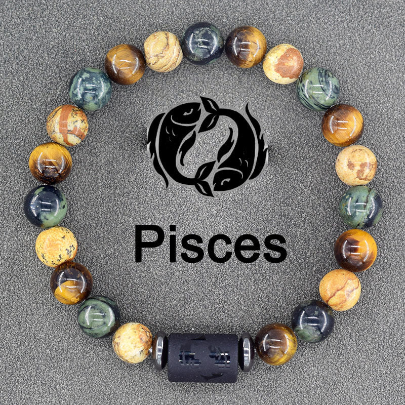 Classic Unisex Natural Stone Zodiac Beaded Bracelet