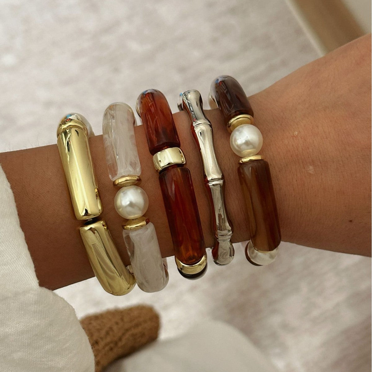 Vintage Minimalist Geometric Plated Acrylic Bracelet Set