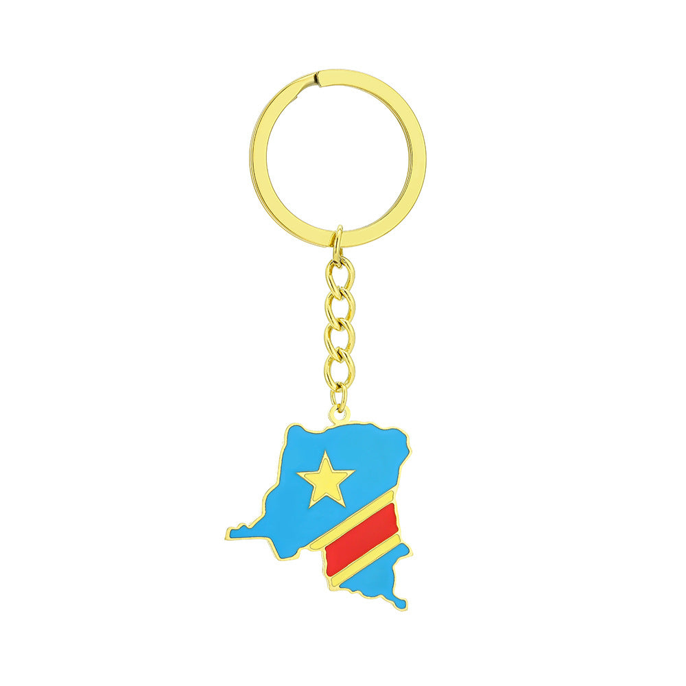 Portachiavi in Acciaio al Titanio con Bandiera della Mappa della Repubblica Democratica del Congo in Stile Etnico per Uomini e Donne