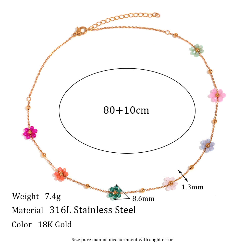 Bracciale placcato in acciaio inossidabile con perline colorate, stile geometrico floreale alla moda e minimalista da donna