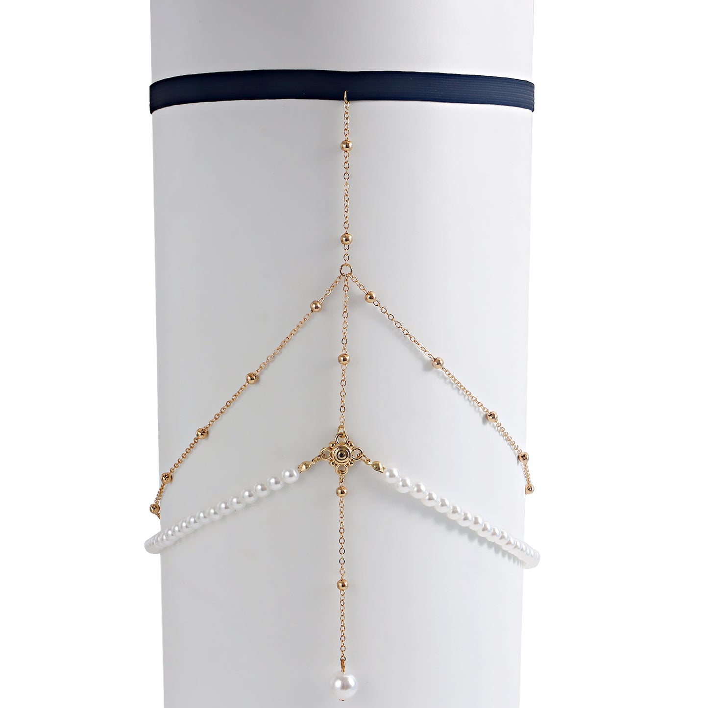 Punk Metal Leg Chain with Imitation Pearl Pendant for Women