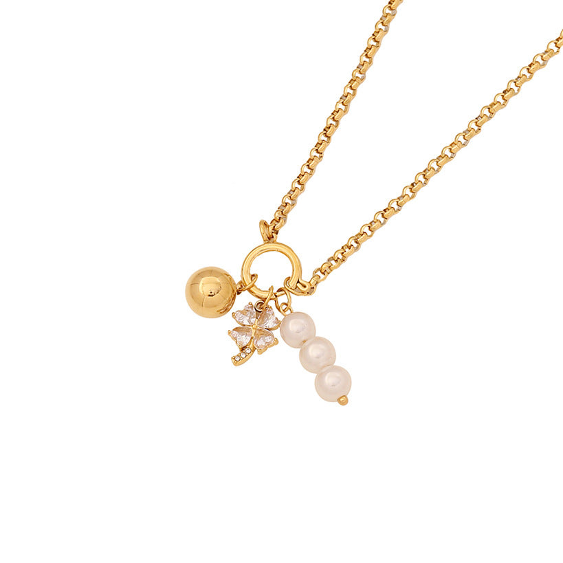Elegant Heart Floral Stainless Steel Plated Necklace with Cable Chain Charm Bar for Women