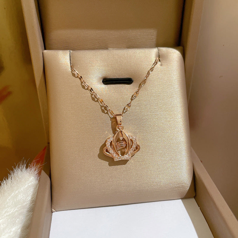 Squisita Collana a Corona in Acciaio al Titanio con Intarsi di Strass per Donne, Delicata Catena alla Clavicola in Stile Fresco e Dolce