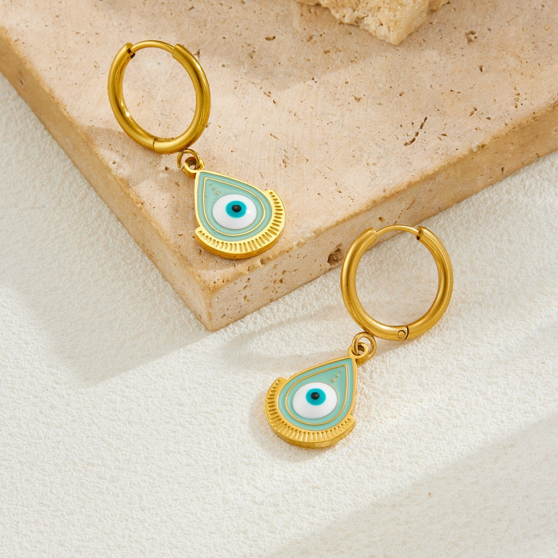 Cartoon Teardrop Evil Eye Drip Oil Plated Stainless Steel Earrings for Women