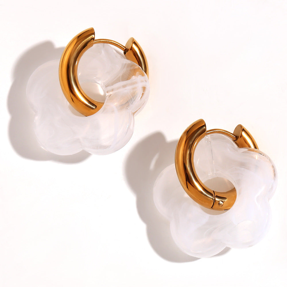 Orecchini a Cerchio Piccoli con Fiori Vintage in Acciaio Inossidabile Placcato Oro 18K Design Floreale Colorato Dopaminico da Donna