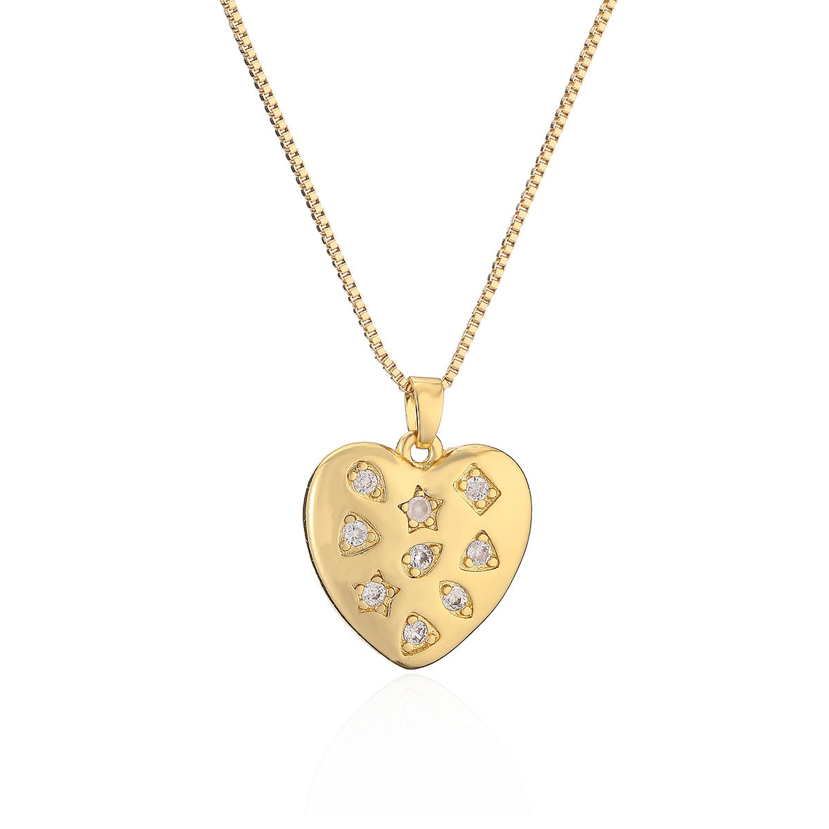 Minimalist Heart-Shaped Tree of Life Pendant Necklace for Women with Gold-Plated Copper and Zircon Inlay