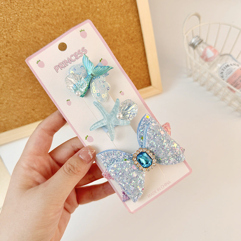Dulce pinza de pelo de princesa del océano de dibujos animados para niñas con detalle de lazo y accesorio para el pelo de tela con forma geométrica