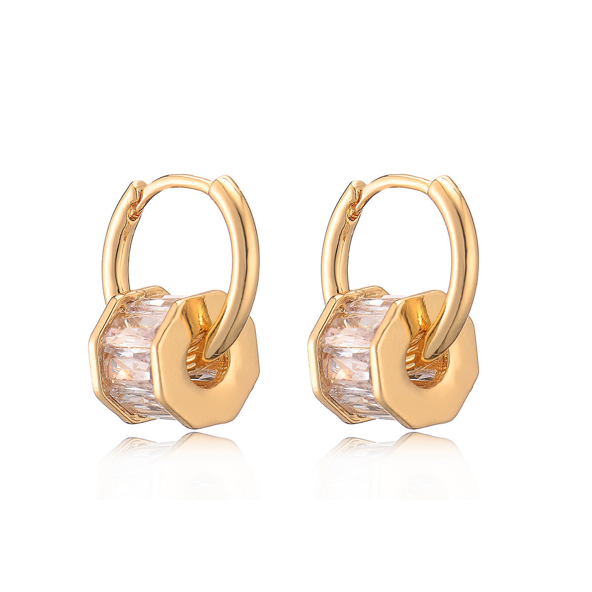 Minimalist Geometric Hoop Earrings for Women in Copper with Real Gold Plating and Zircon Inlay