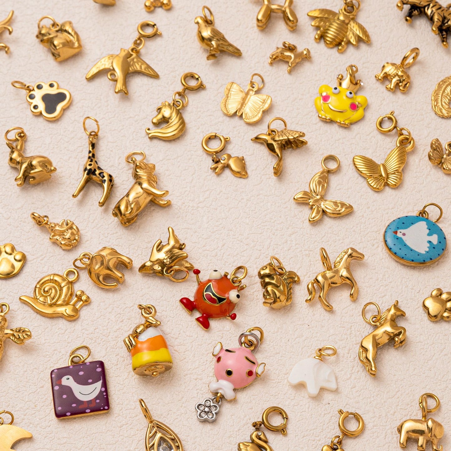 Vintage Cartoon Animal Geometric 18K Gold Plated Stainless Steel Charm Bar