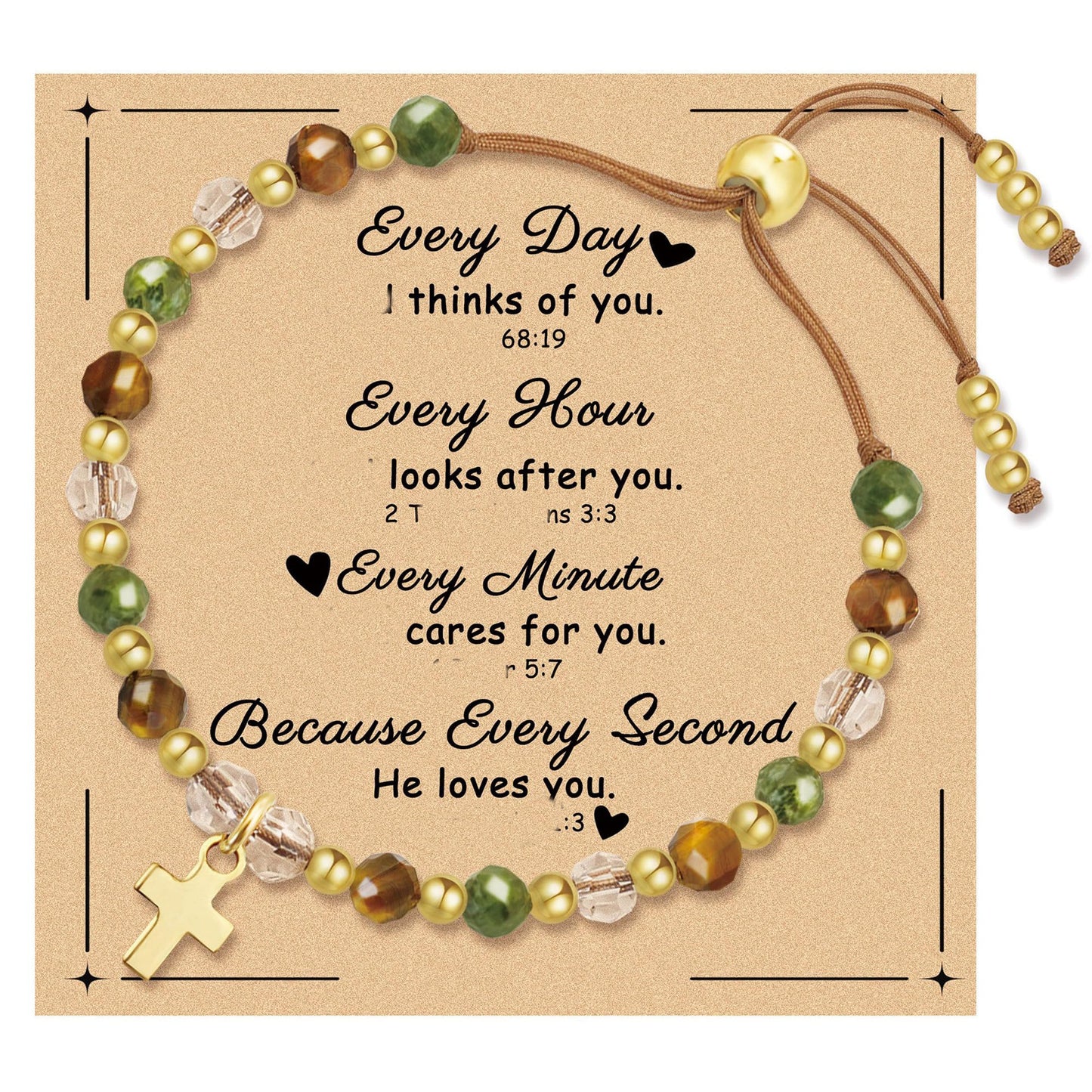 Minimalist Natural Tiger Eye Cross Pendant Adjustable Hand-woven Bracelet for Women