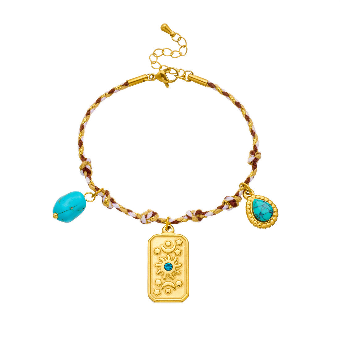 Bohemian Vintage Gold Plated Stainless Steel Bracelet with Heart Floral Butterfly Round Square Charms