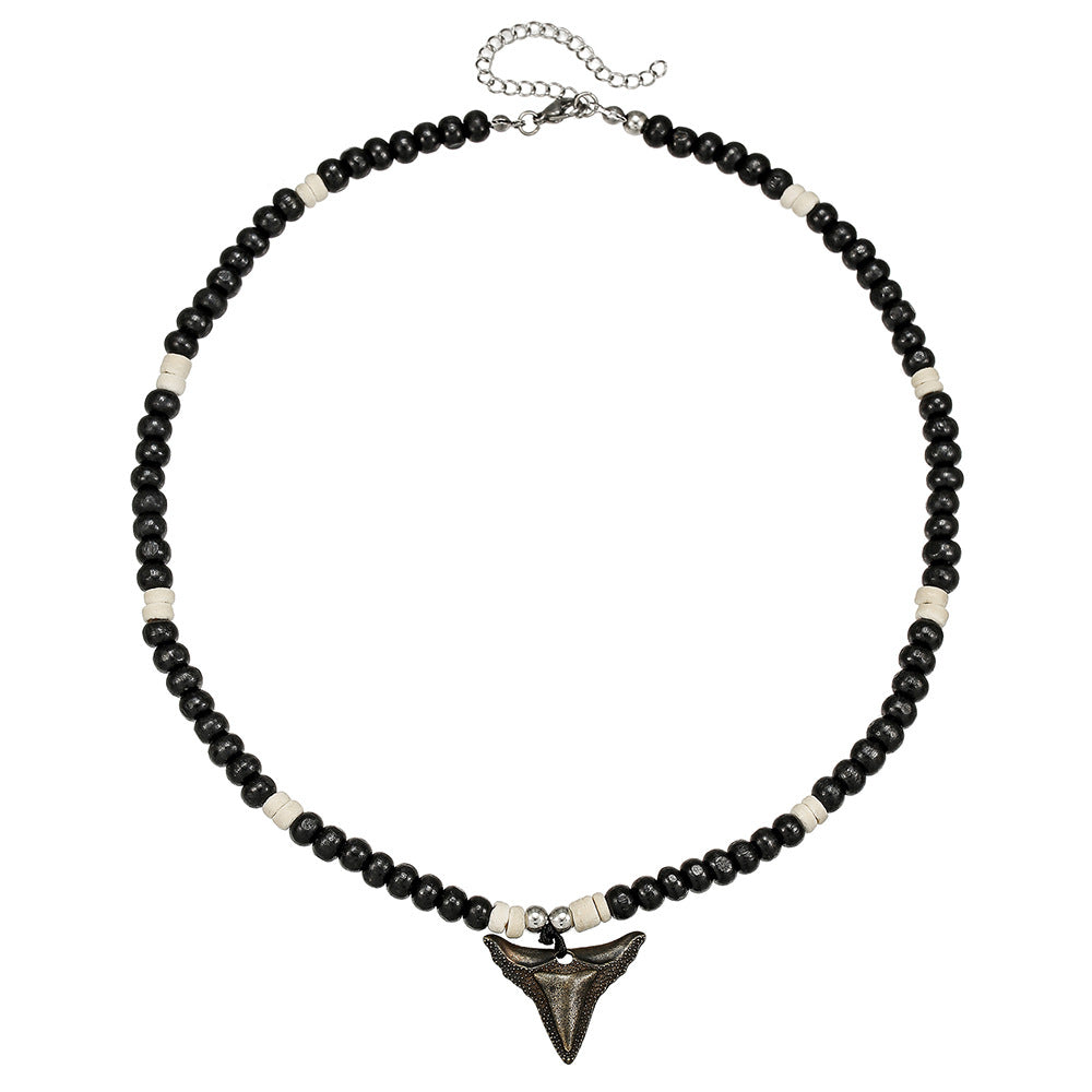 Vintage Gothic Geometric Round Coconut Shell Pendant Necklace with Wood Beads Cable Chain Unisex