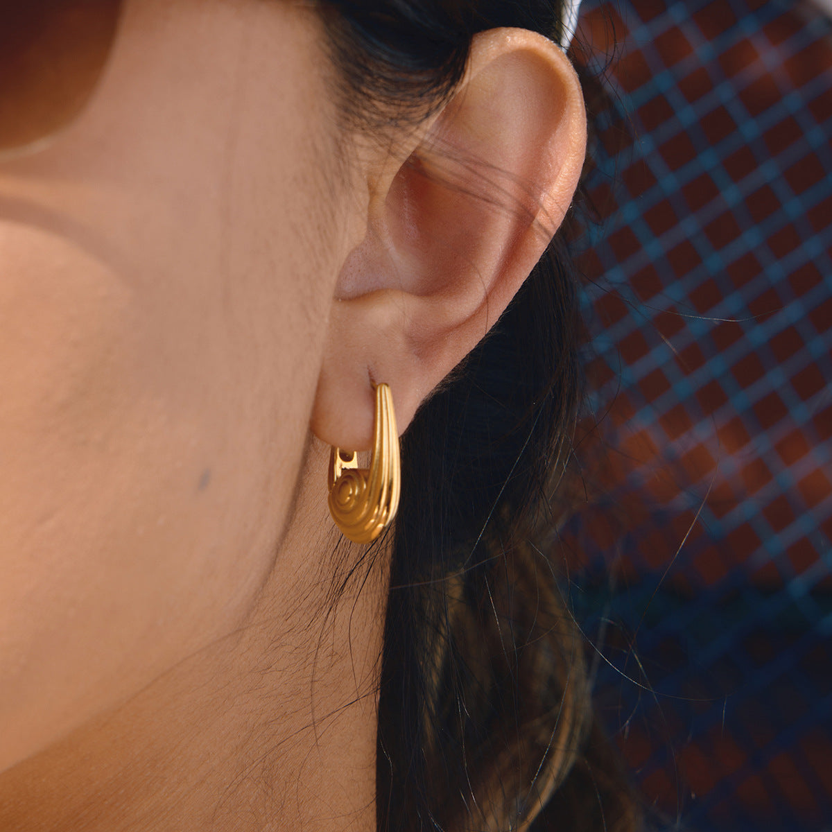 Elegant Geometric Stainless Steel Rhinestone U-Shaped Hoop Earrings for Women
