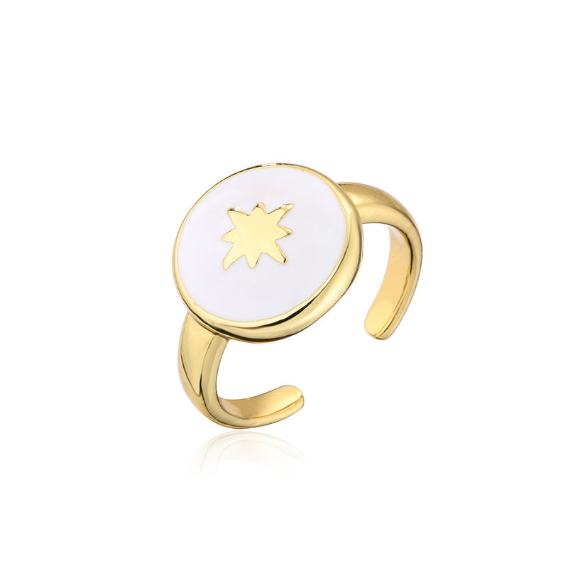Geometric Drip Oil Gold Plated Brass Ring for Women