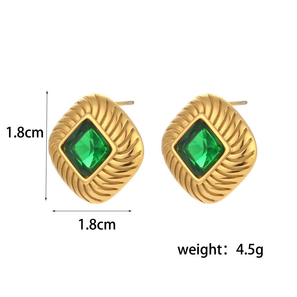 Pendientes de rombo geométricos de acero inoxidable de moda con baño de oro de 18 quilates e incrustaciones de circonitas para mujer