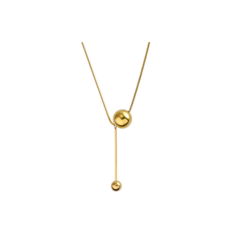 Collana Minimalista con Pendente a Sfera Geometrico in Acciaio al Titanio Placcato Oro per Donna, Catena a Serpente, Gioielli Estivi per la Clavicola