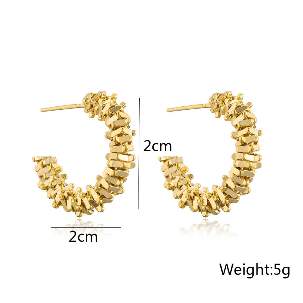 Orecchini a cerchio geometrici da donna con base in rame e placcatura in oro 14K, perni in argento sterling 925, design alla moda minimalista