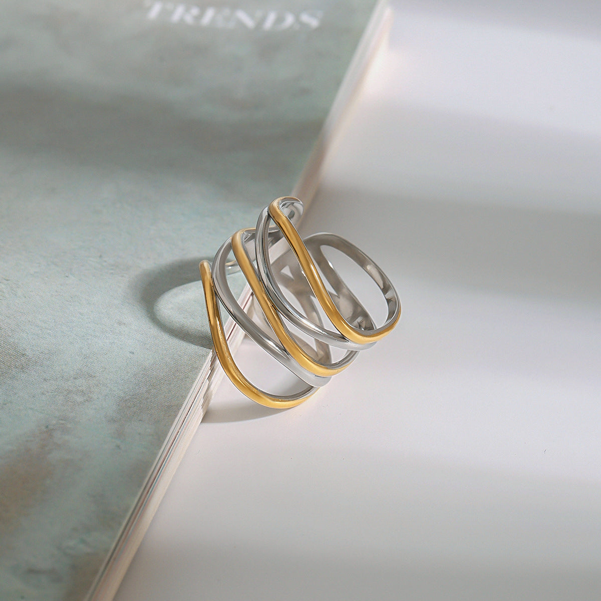 Geometric Plated Stainless Steel Ring for Women