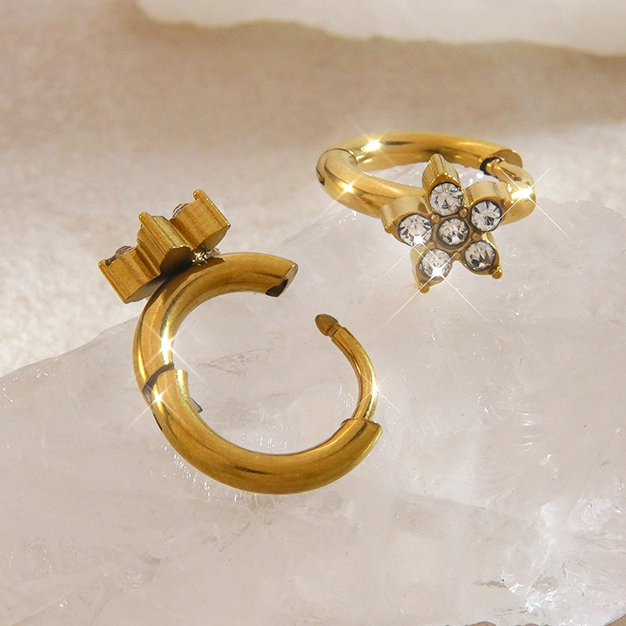 Floral Micro-Inlaid Cubic Zirconia Stainless Steel Earrings for Women