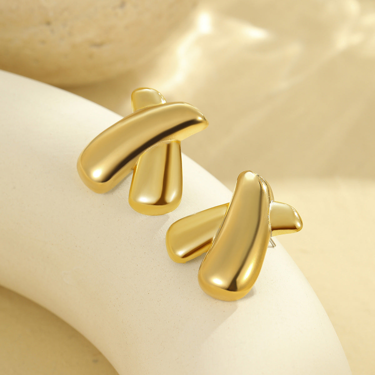 Pendientes de acero inoxidable estilo francés vintage geométricos con baño de oro de 18K para mujer