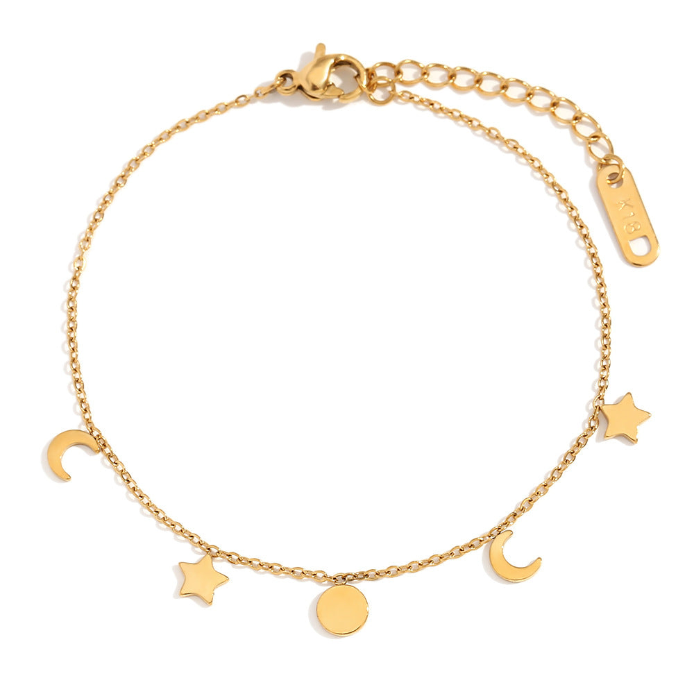 Minimalist Star and Moon Pendant Bracelet for Women in Stainless Steel with 18K Gold Plating