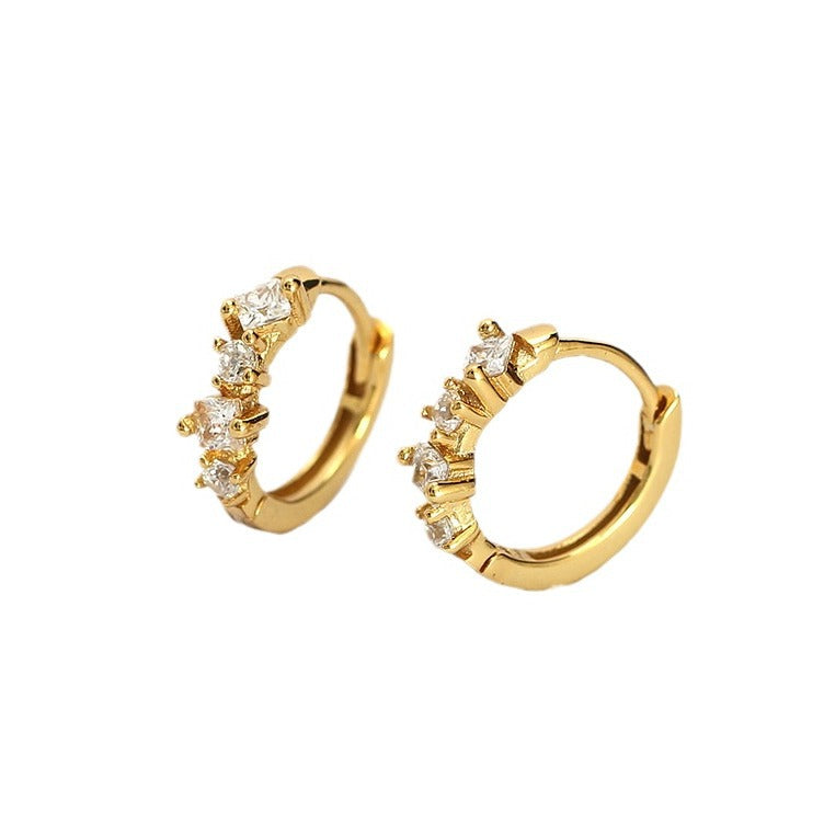 Elegant 925 Sterling Silver Geometric Round Square Rhinestone Plated Stud Earrings for Women