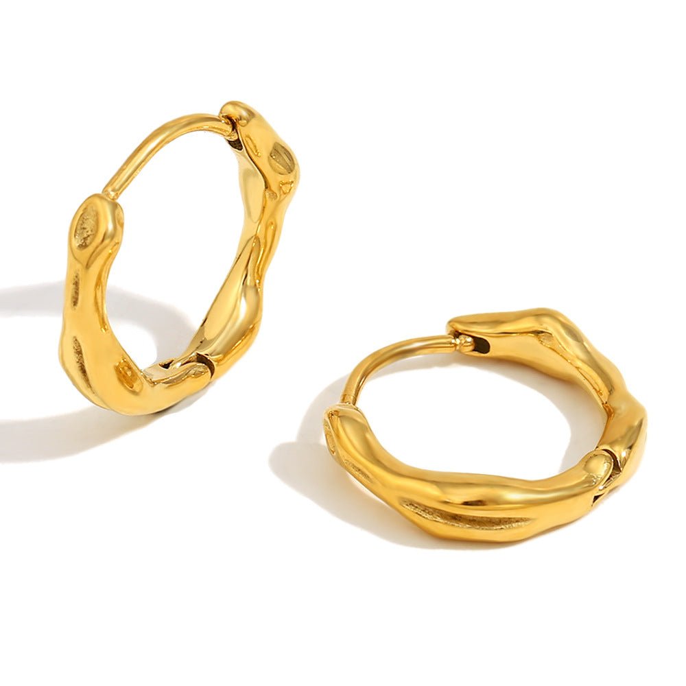 Minimalist Geometric Stainless Steel Earrings with 18K Gold Plating Irregular Round Ear Clips for Women