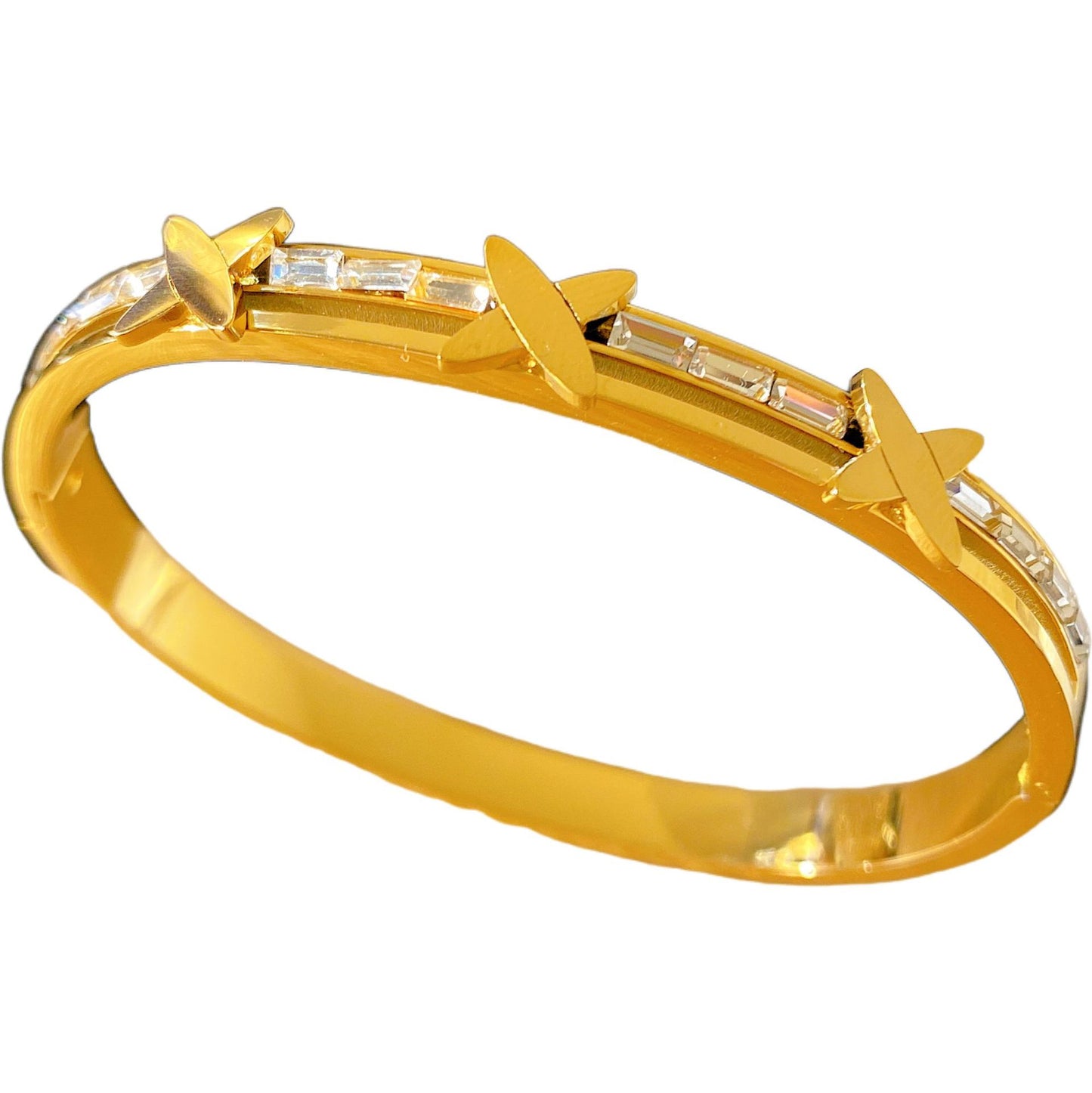 Vintage Micro-Inlaid Cubic Zirconia Trident Open Cuff Titanium Steel Bracelet