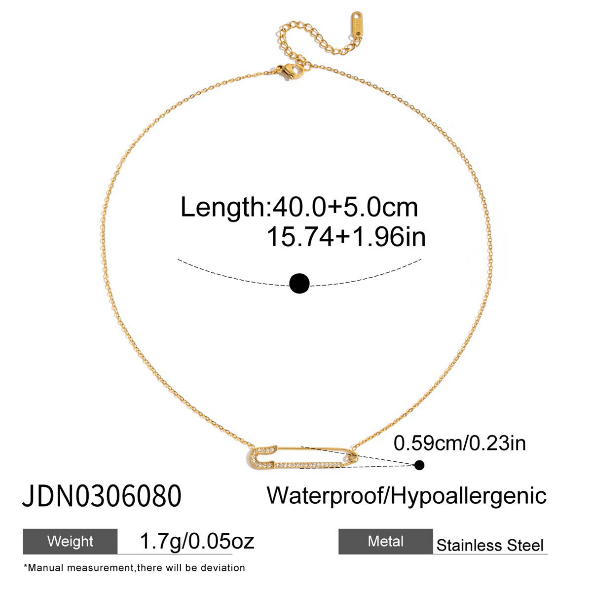 Collar minimalista de titanio con forma de clip de papel, chapado al vacío para mujer, cadena de clavícula de acero inoxidable hipoalergénico
