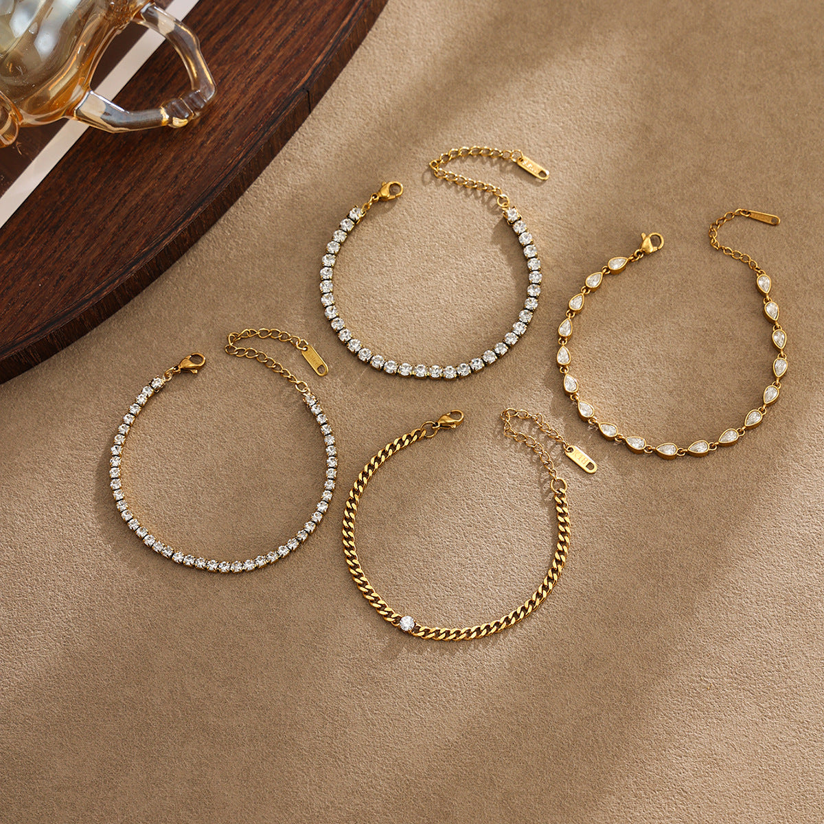 Elegant Geometric Teardrop Rhinestone PVD Stainless Steel Bracelet for Women