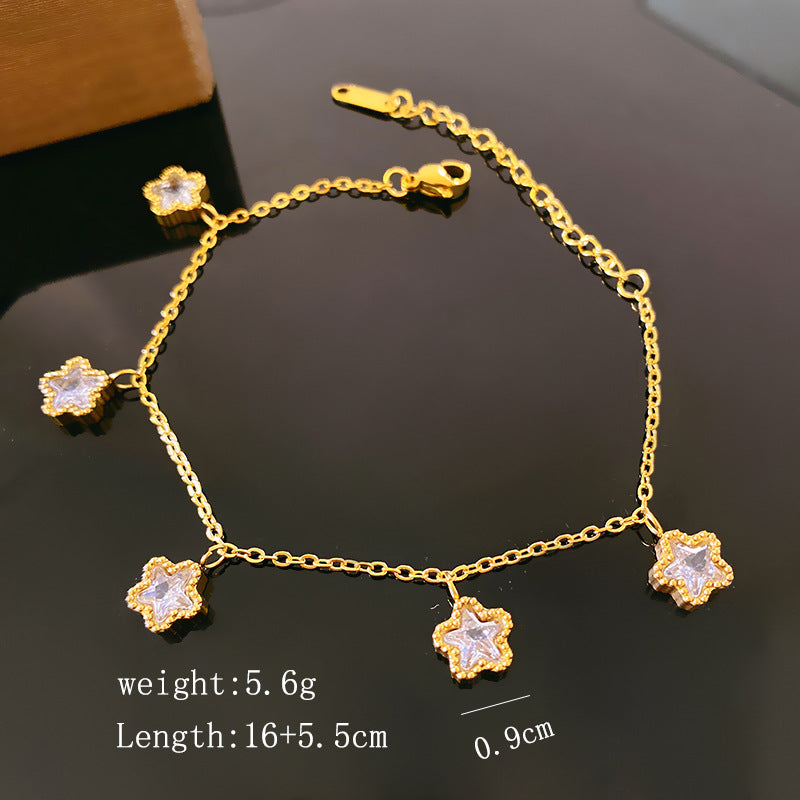 Sweet Minimalist Micro-set Cubic Zirconia Star Titanium Steel Bracelet