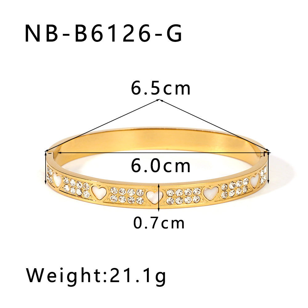 Ins Style Stainless Steel Waterproof Bracelet with Zircon Inlay White Abalone Shell and 18K Gold Plated Finish