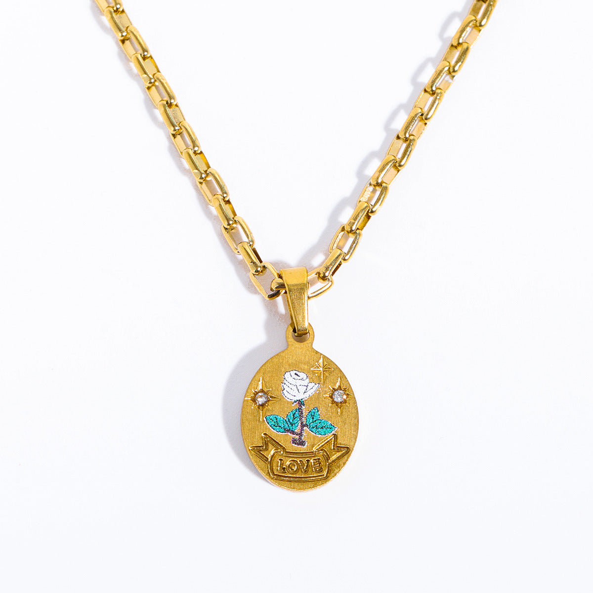 Personalized Floral Heart Pendant Necklace in Stainless Steel with Titanium Steel Pendant and Electroplated Finish