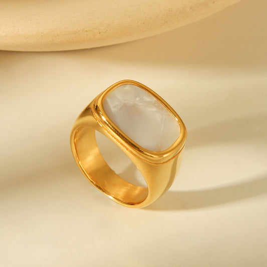 Geometric Mother-of-Pearl Ring in Titanium Steel with 18K Gold Plating for Women