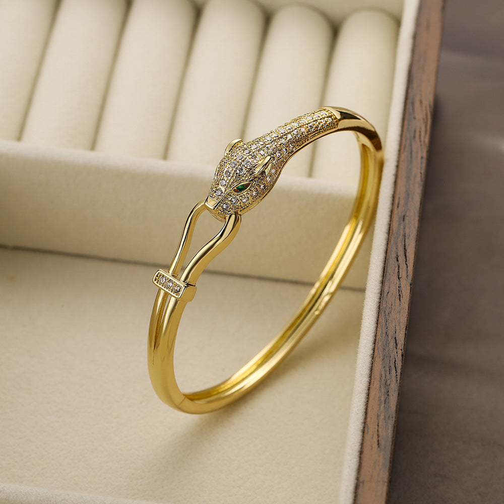 Bracciale da donna Fashion Leopardo Micro-Set Zircone Rame Placcato Oro 18K Lusso Personalità Gioielli