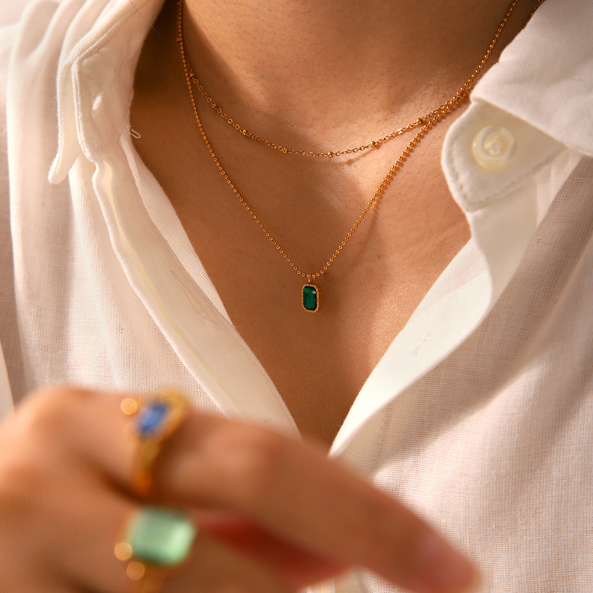 Luxury Geometric 18K Gold Plated Stainless Steel Necklace with Zircon for Women