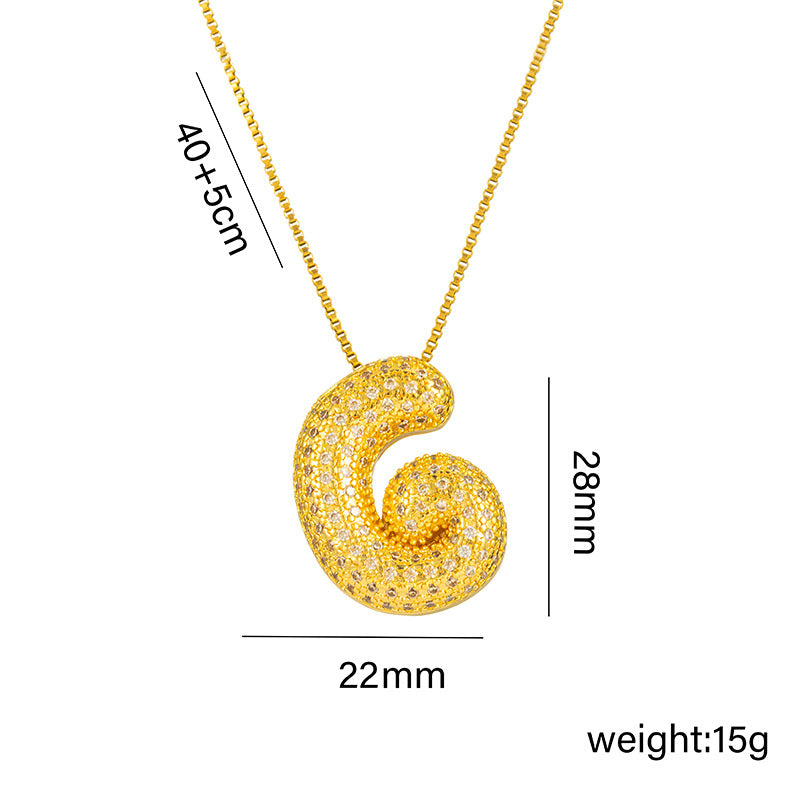Collana da donna in acciaio al titanio a forma di lettera alla moda con intarsio in strass, design a catena a scatola