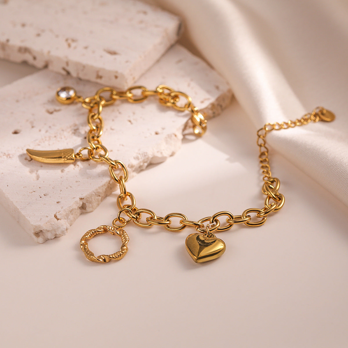 Geometric Life Tree Pendant Bracelet for Women in Titanium Steel with Gold Plating