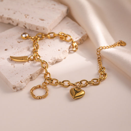 Bracciale con ciondolo albero della vita geometrico da donna in acciaio in titanio placcato oro