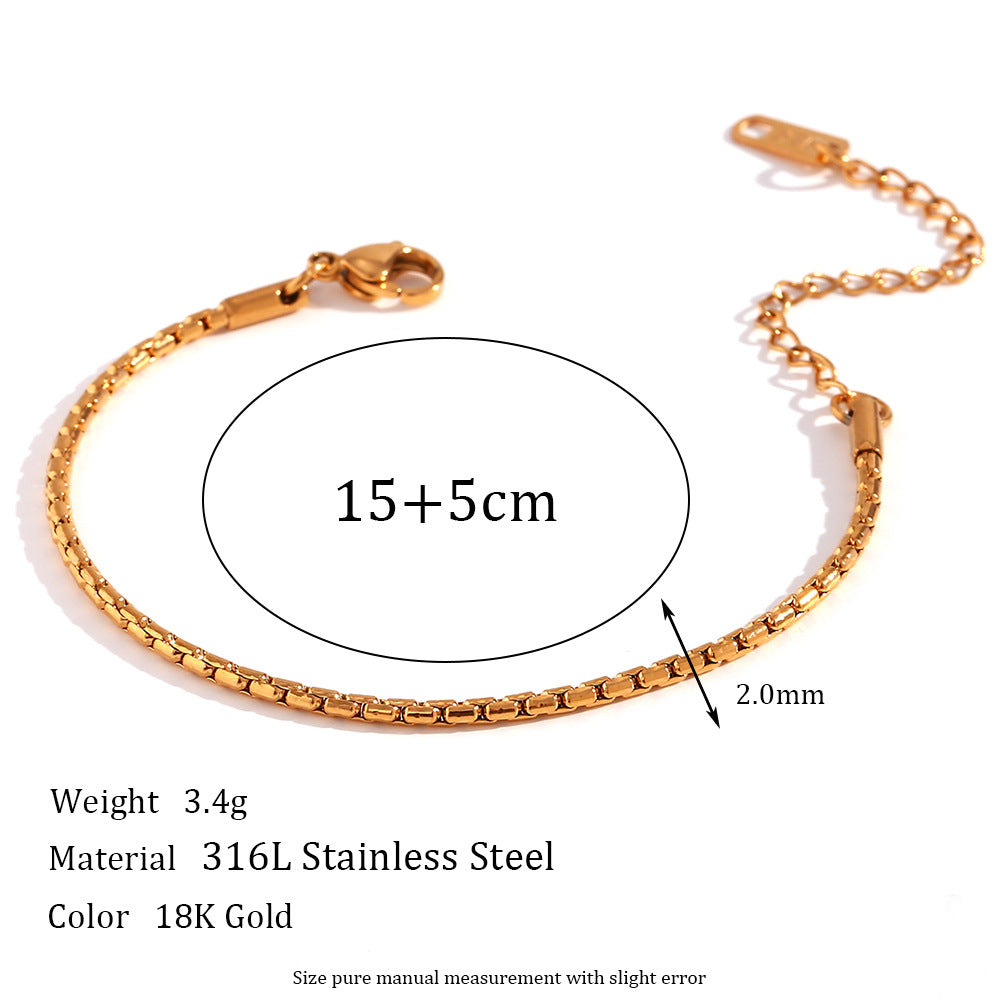 Minimalist Geometric Titanium Steel Bracelet for Women with 18K Gold Plated Box Chain and Sleek Line Design