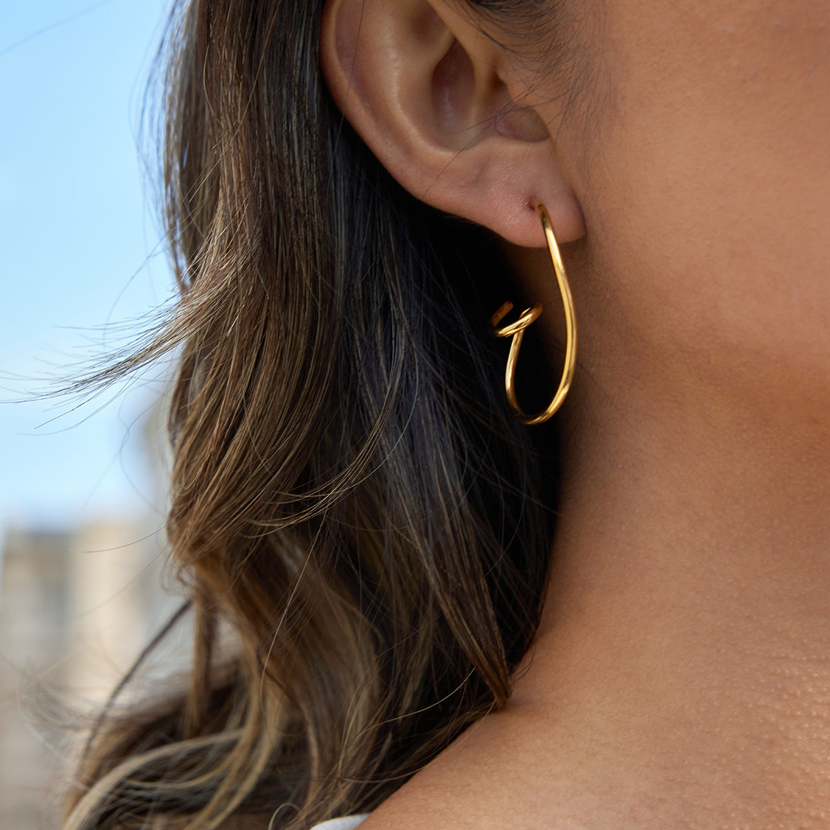 Orecchini a perno geometrici minimalisti in acciaio inossidabile con placcatura in oro 18 carati da donna