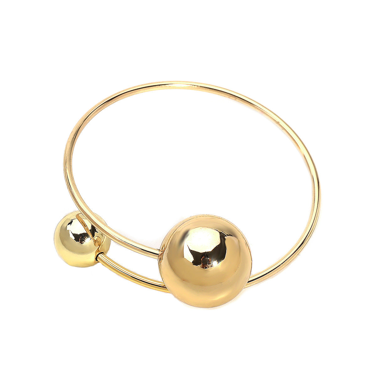 Vintage Geometric Asymmetrical Circle Bead Choker Necklace and Open Bangle Bracelet for Women with Electroplated Iron Finish