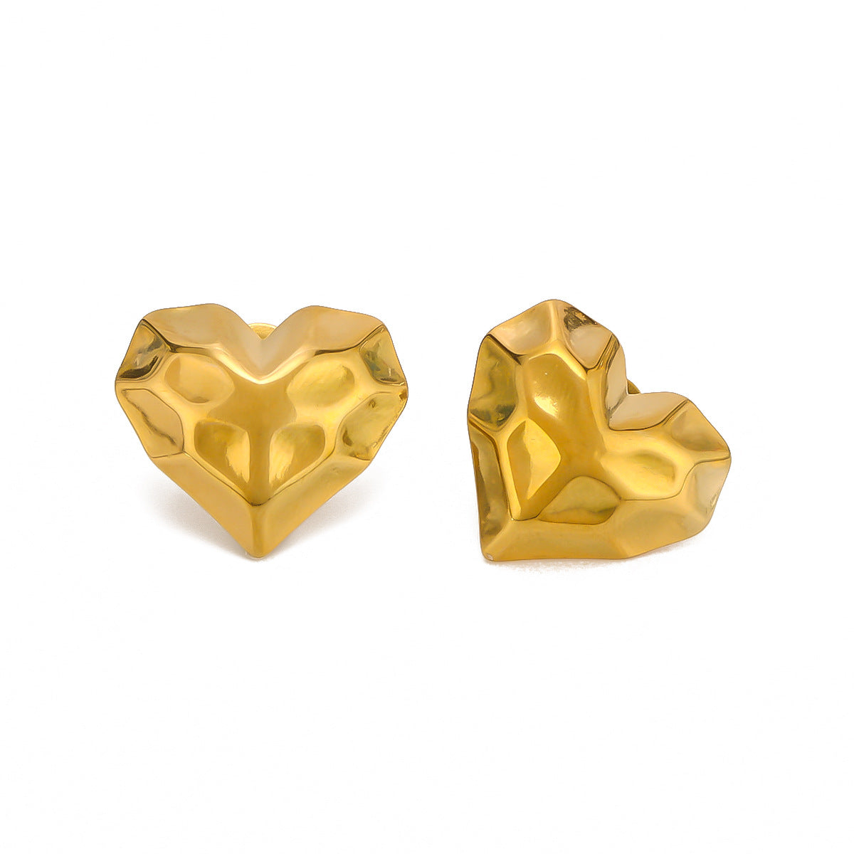 INS-Inspired Geometric Heart-Shaped Stainless Steel Earrings with 18K Gold Plating and Polished Symmetrical Finish